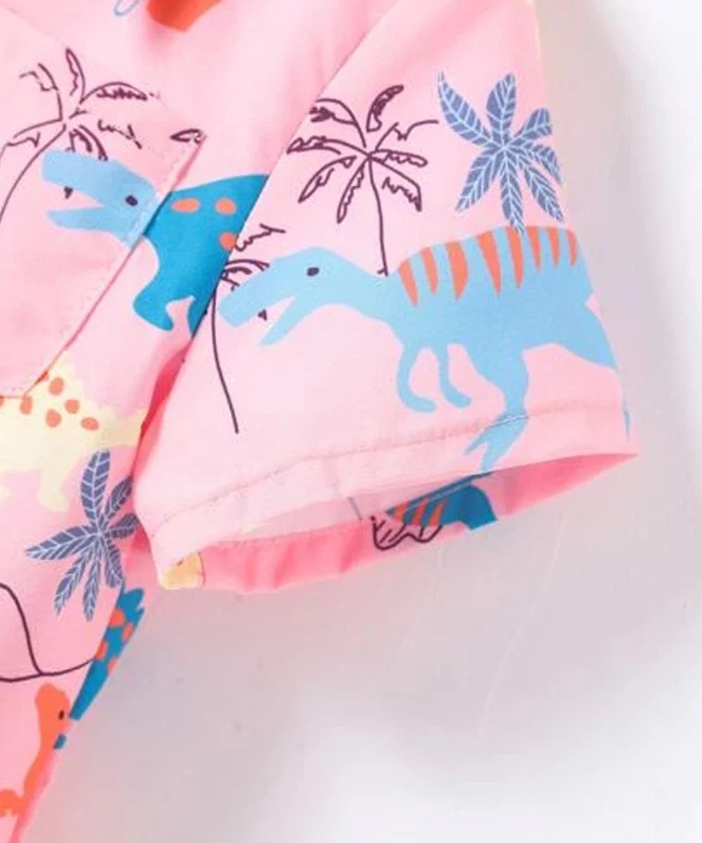 Bwools Pink Dinosaur Animal Designer Button Front Shirt For Boy.